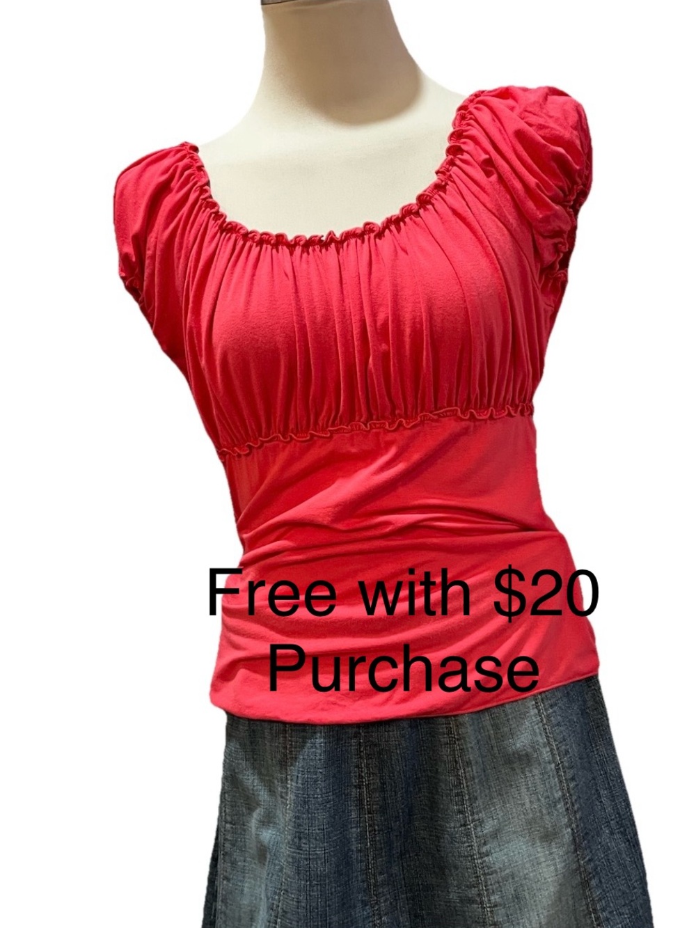 Women's Gathered Scoop Neck Top in Bright Coral